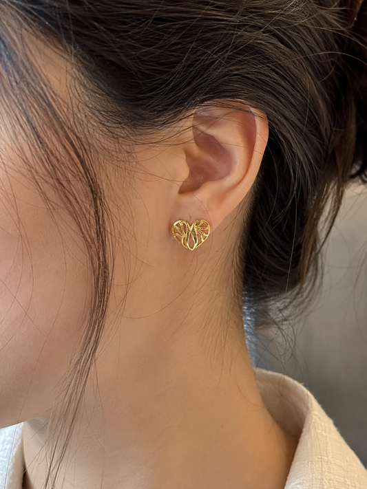 9K Gold Abstract Heart Stud Earrings