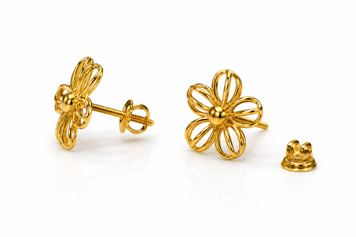 9K Gold Floral Stud Earrings