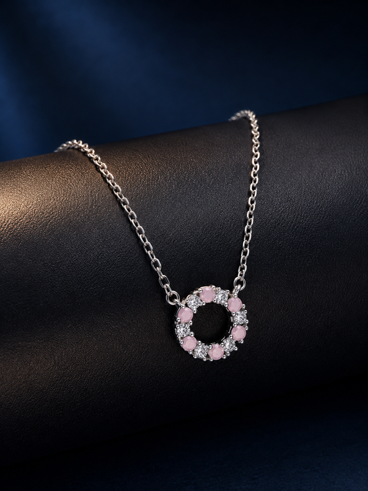 925 Silver Pink Petal Circle Necklace