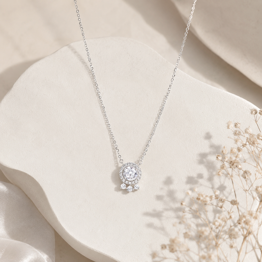 Silver Classic Round Halo Necklace