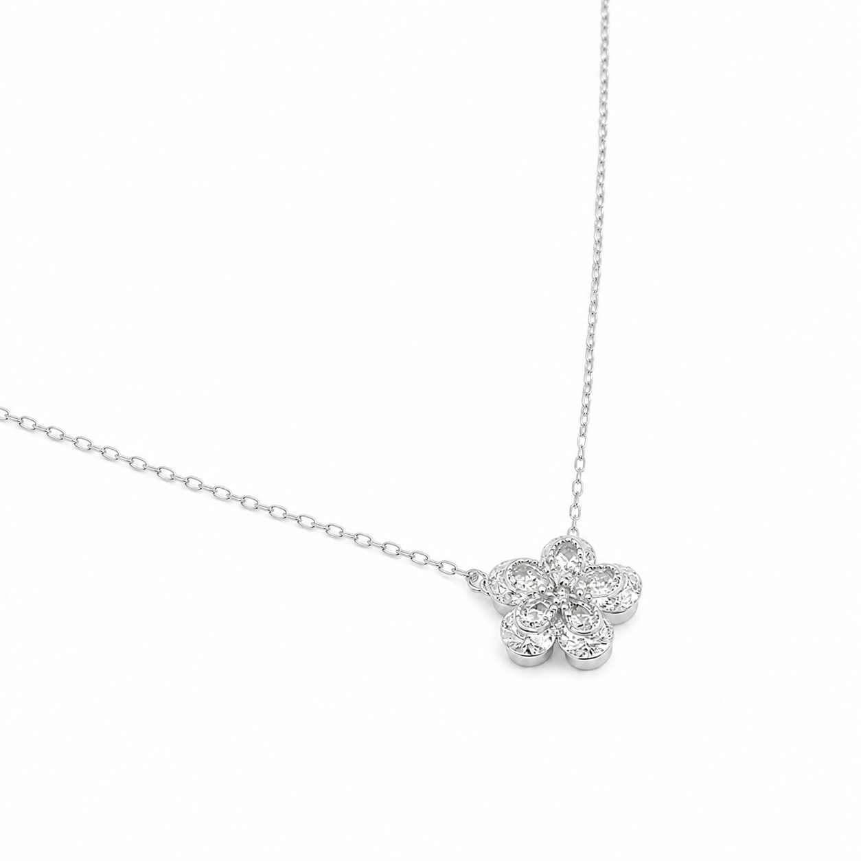 925 Silver Radiant Flower Diamond Necklace