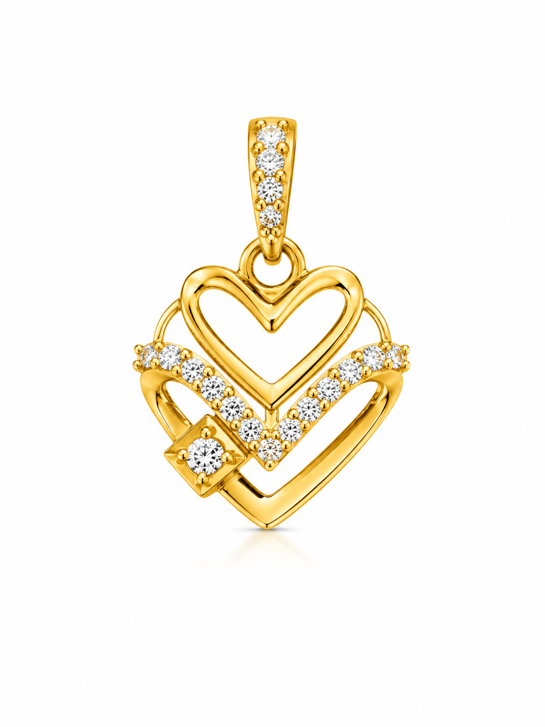 9K Gold Double Heart Diamond Pendant