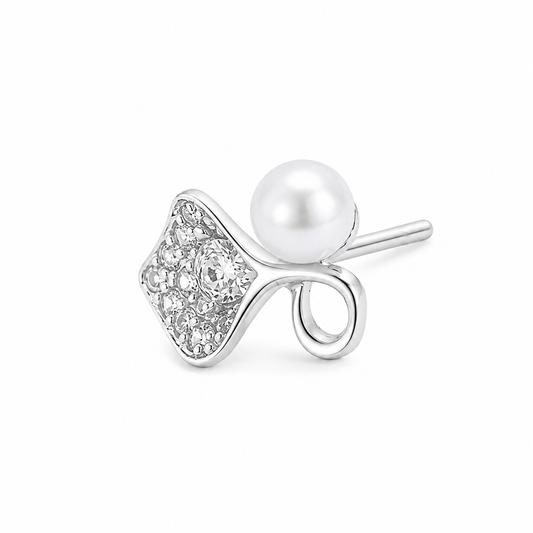 Silver Pearl Leaf Spark Stud Earrings