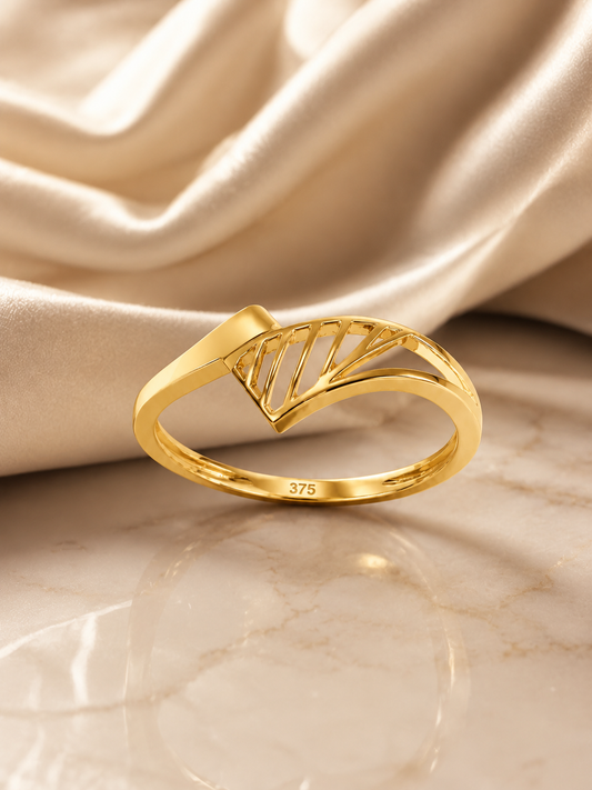 9K Gold Abstract Fan Ring (Size - 10)