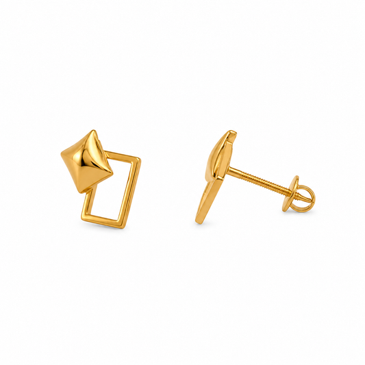9K Gold Geometric Pyramid Stud Earrings