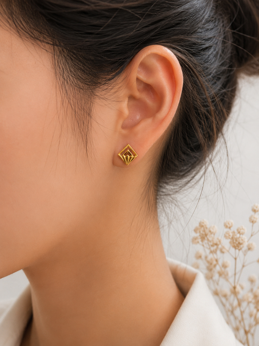 9K Gold Geometric Stud Earrings