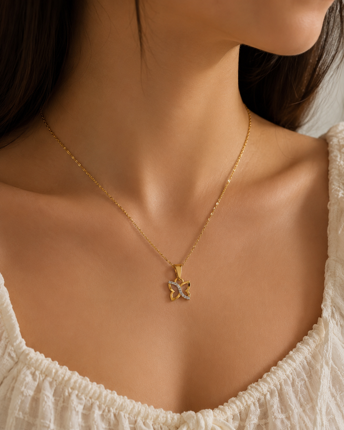 9K Gold Butterfly Crystal Pendant