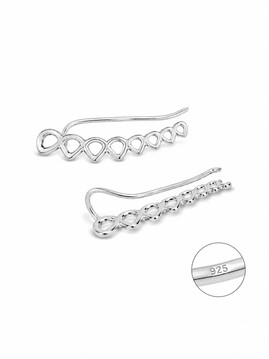 925 Silver Modern Curve Ear Pins