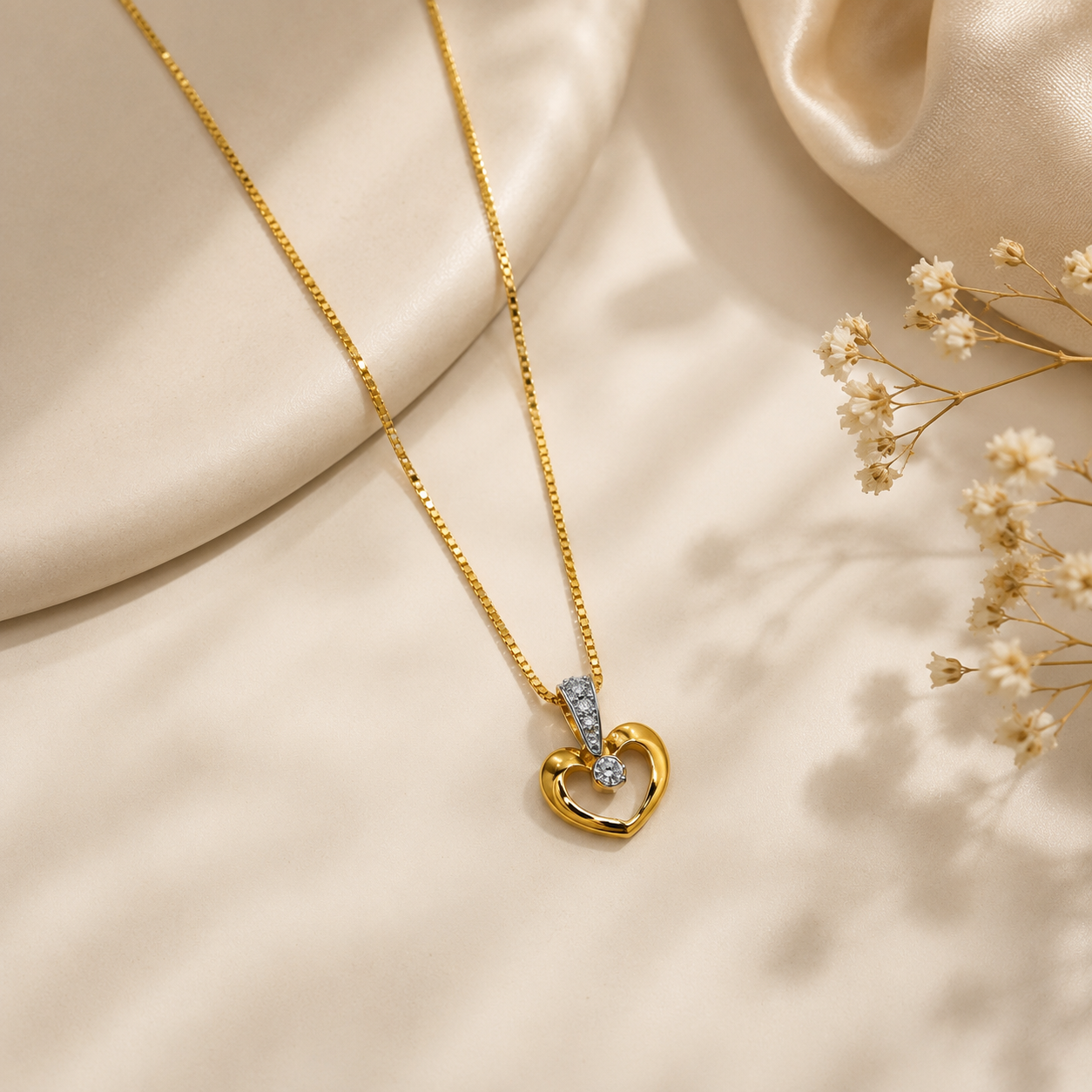 9K Gold Diamond Open Heart Pendant