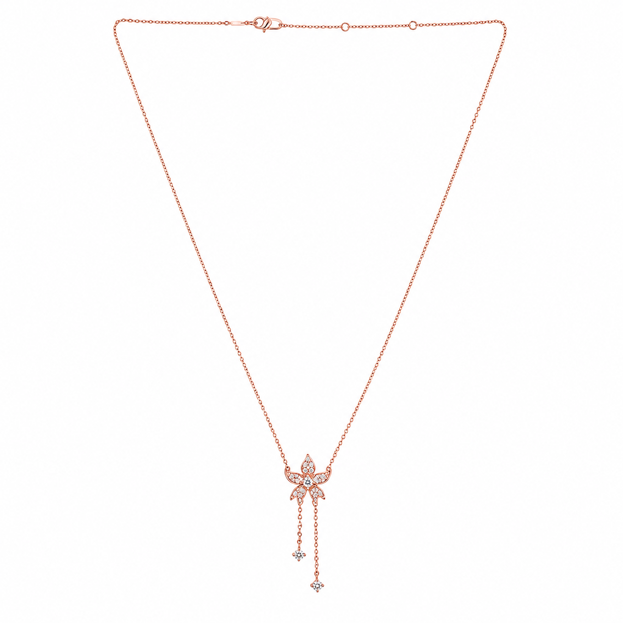 Silver Rose Gold Floral Drop Necklace