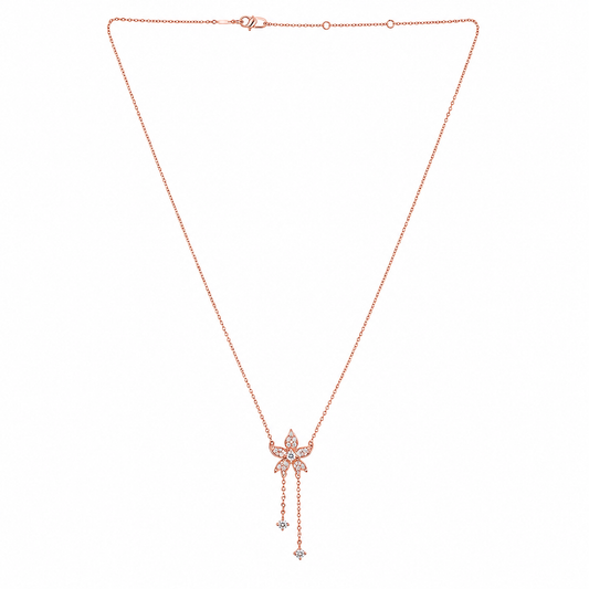Silver Rose Gold Floral Drop Necklace