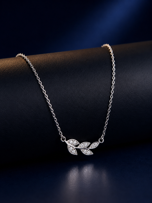 925 Silver Graceful Leaf Spark Necklace