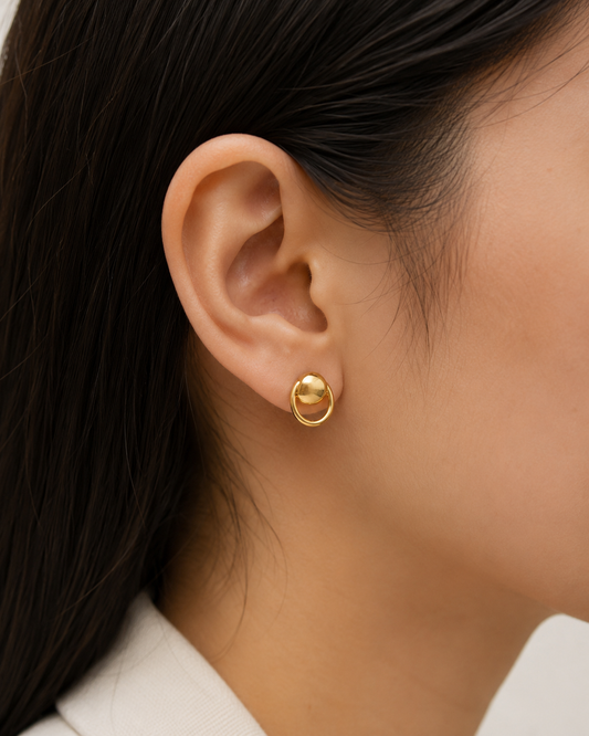 9K Gold Modern Oval Loop Stud Earrings