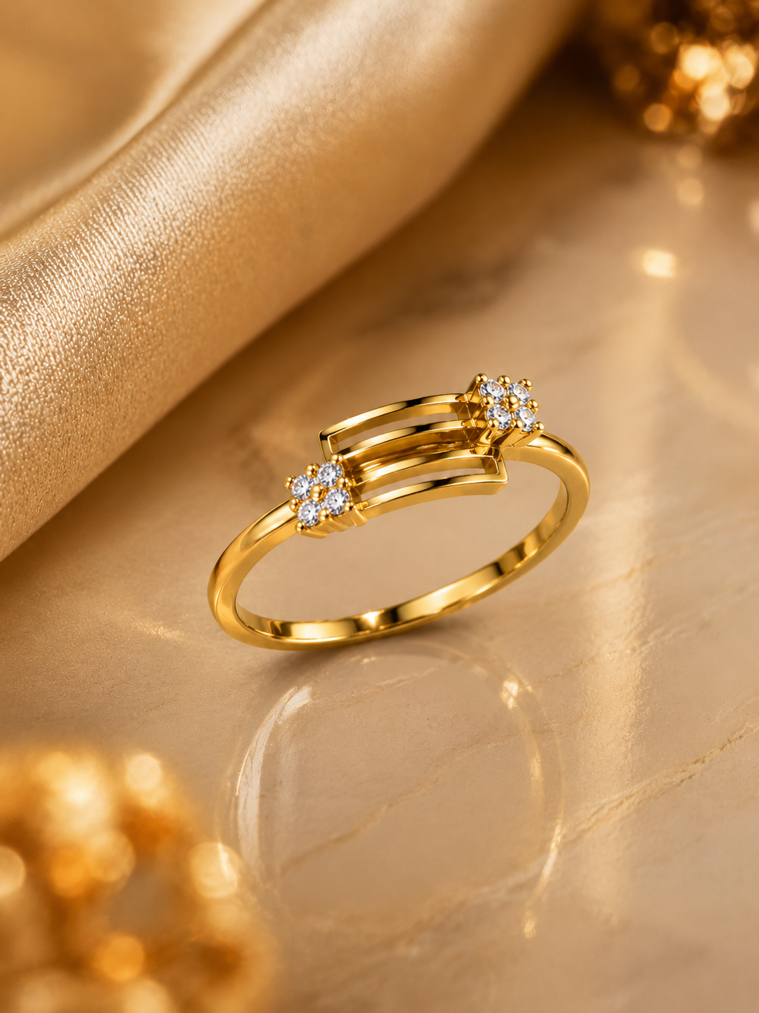 9K Gold Diamond Bridge Ring (Size - 11)