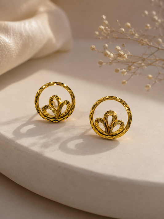 9K Gold Floral Circle Stud Earrings
