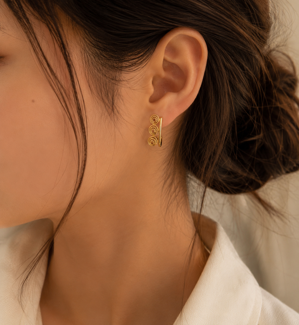 9K Gold Triple Spiral Statement Stud Earrings