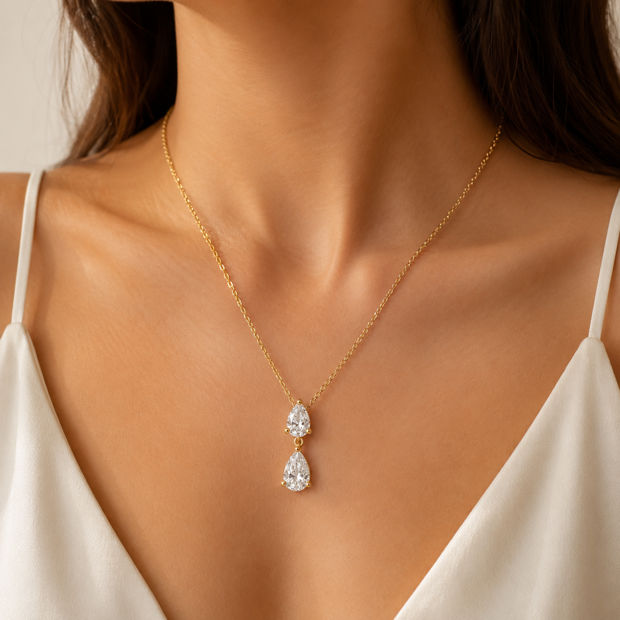Demi Fine Twin Pear Spark Necklace