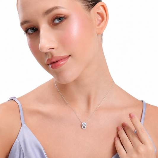 Silver Classic Round Halo Necklace