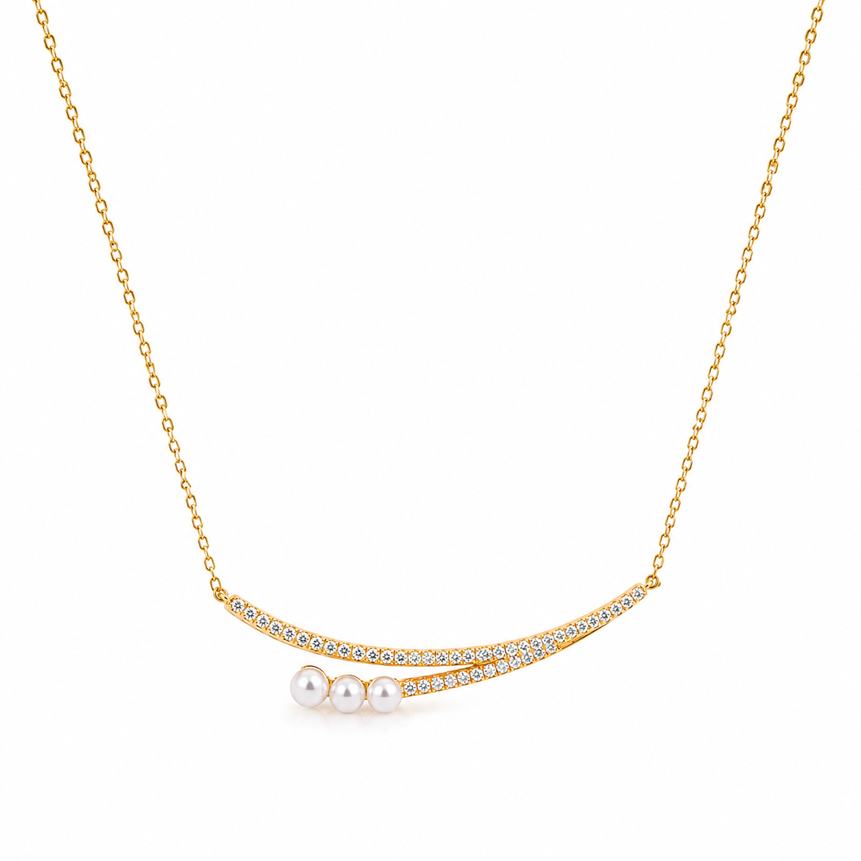 Silver Golden Smile Pearl & Crystal Necklace