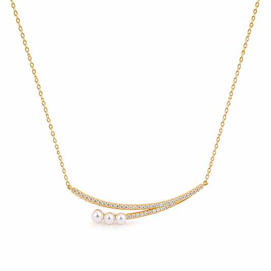 Silver Golden Smile Pearl & Crystal Necklace