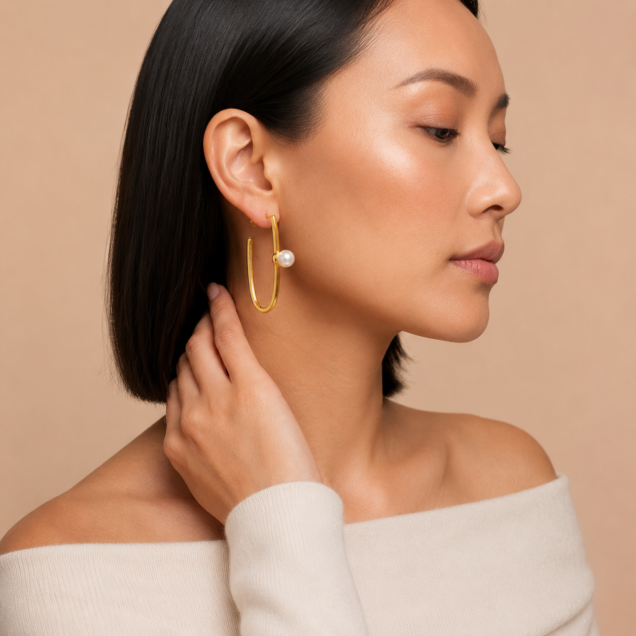 forME by MINOUS Pearl Accent Open Hoop Earrings