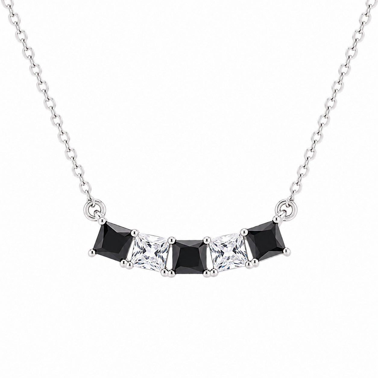 Silver Midnight Prism Five-Stone Bar Necklace