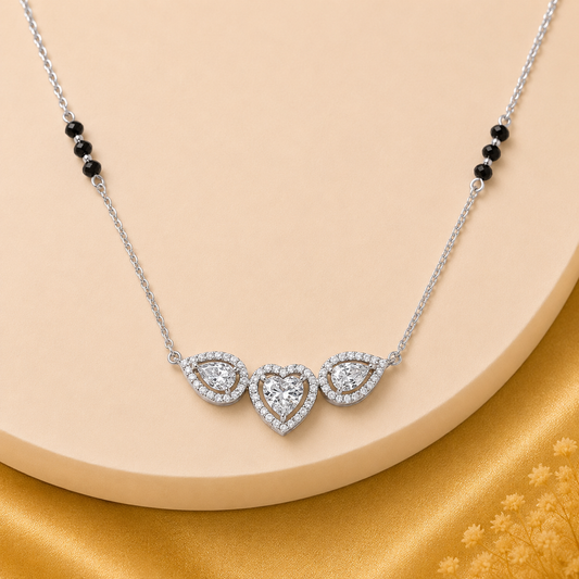 Silver Triple Heart Halo Mangalsutra