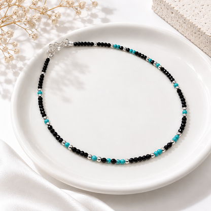 Black & Aqua Beaded Anklet
