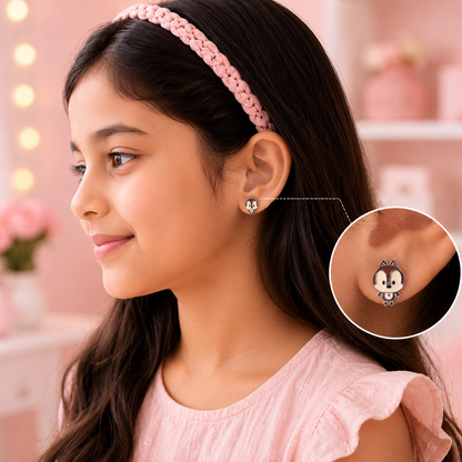 Silver Cute Chipmunk Kids Earrings