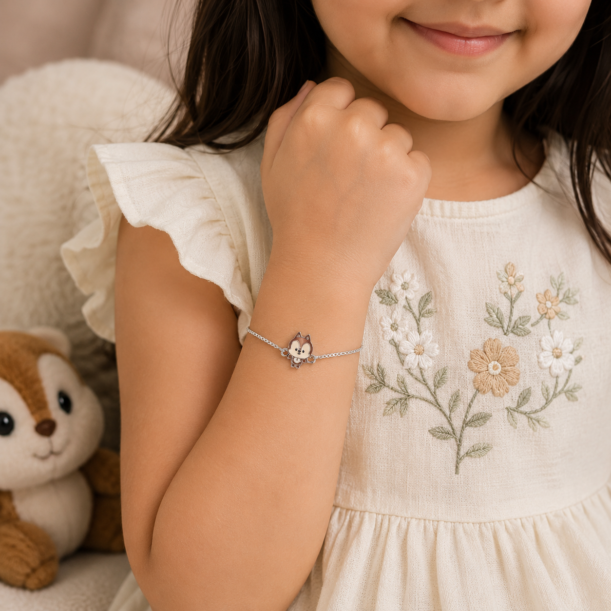 Silver Chipmunk Enamel Kids Bracelet