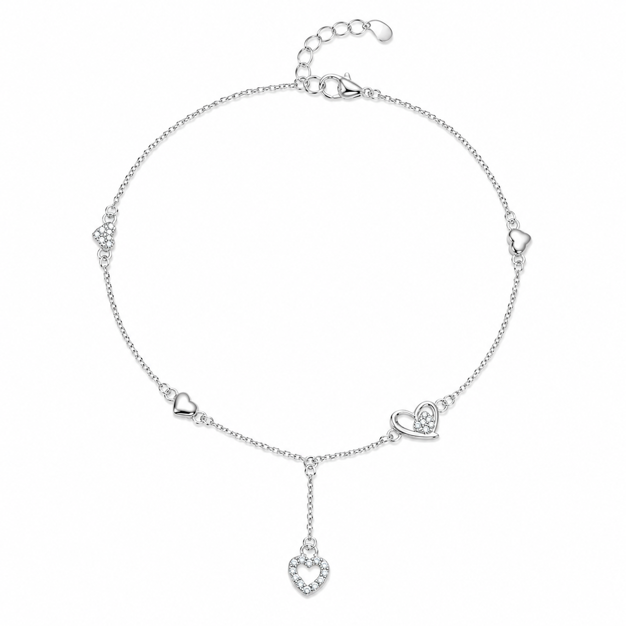 Silver Heart Drop Anklet