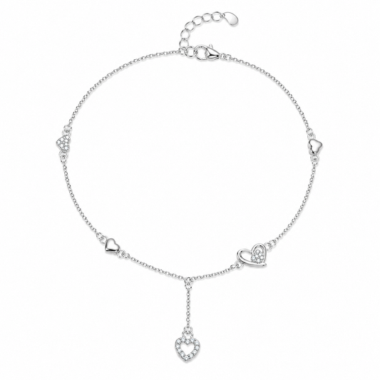 Silver Heart Drop Anklet