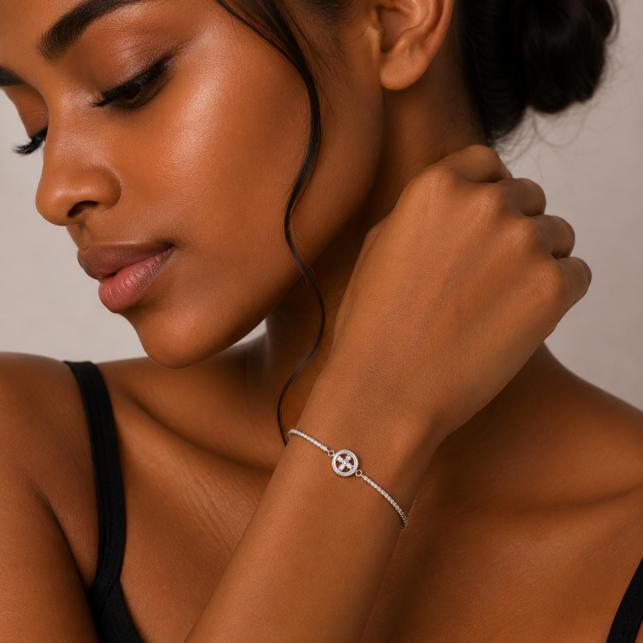 Silver Cross Charm Adjustable Bracelet