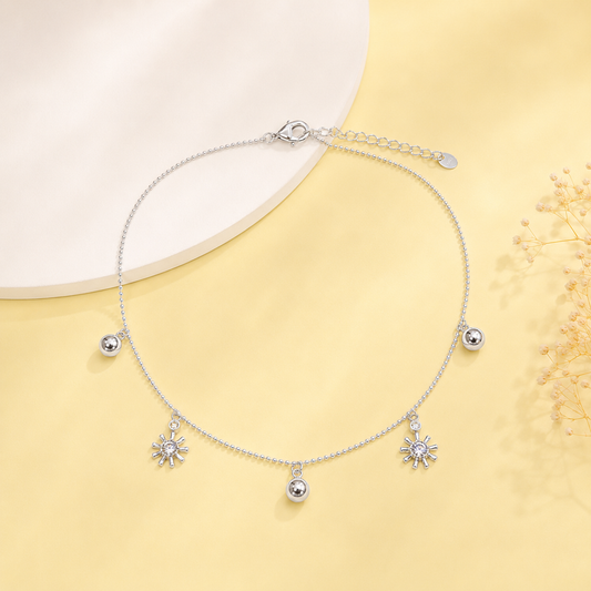 Silver Sun Charm Anklet