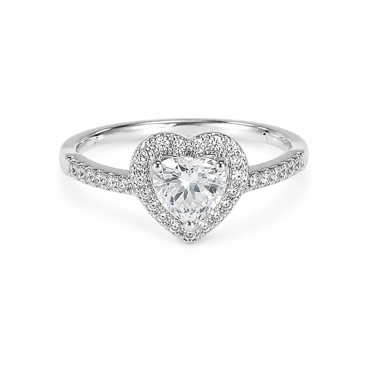 Silver Elegant Heart Solitaire Adjustable Ring