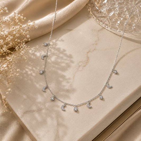 Silver Celestial Moon Charm Necklace