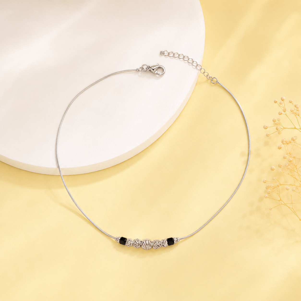 Silver Black Bead Minimal Anklet