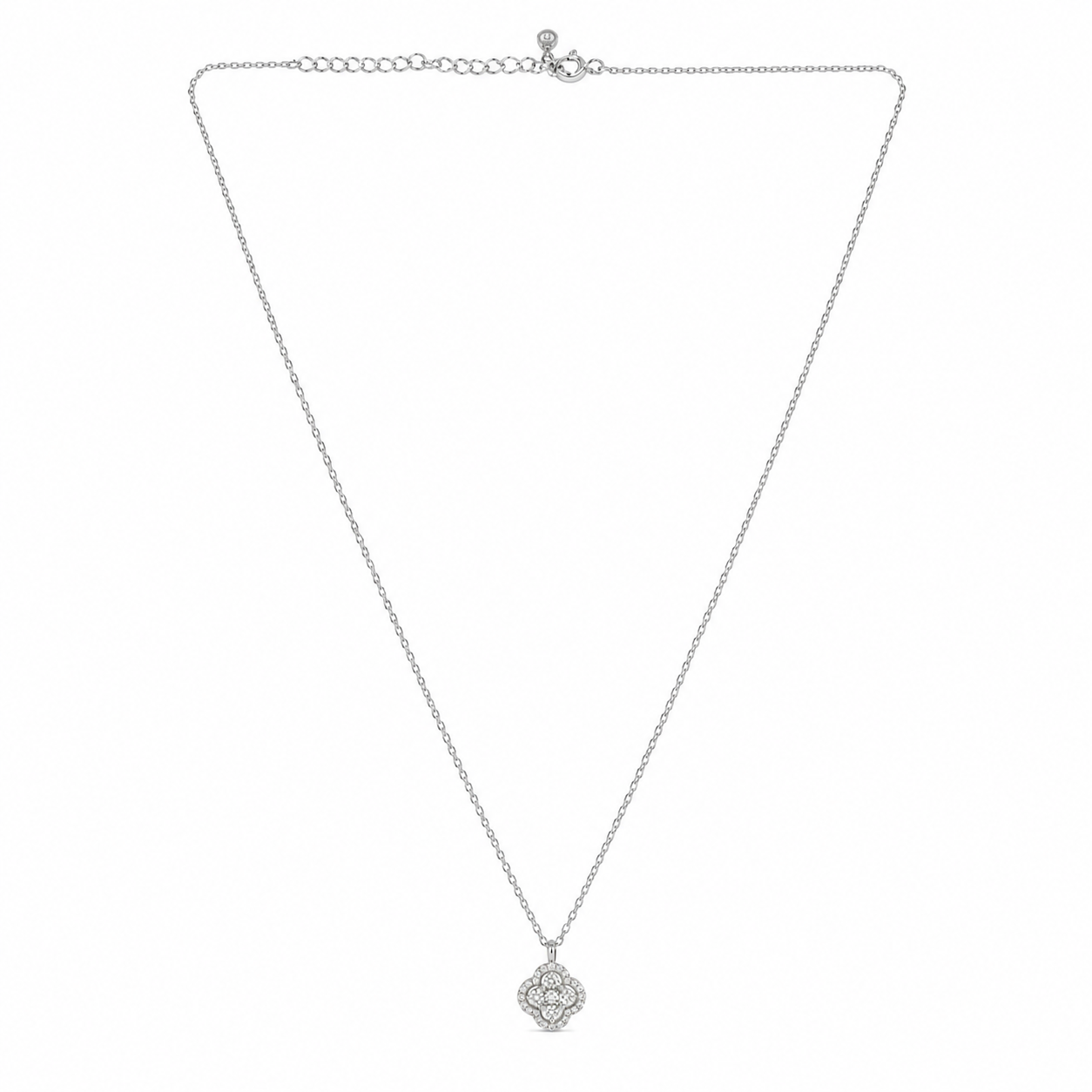 Silver Sparkling Floral Pendant  Set