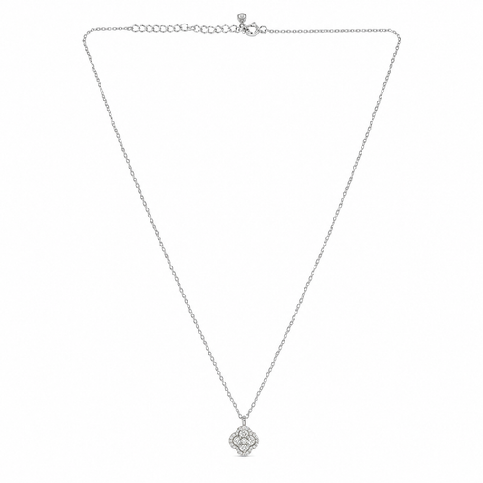 Silver Sparkling Floral Pendant  Set