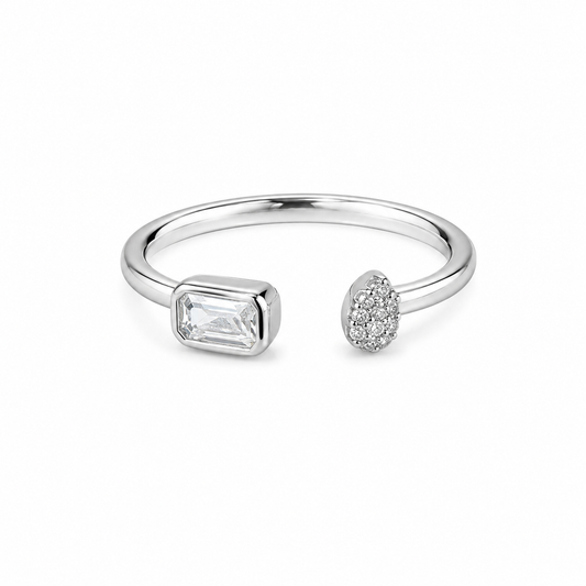 Silver Baguette & Teardrop Open Ring