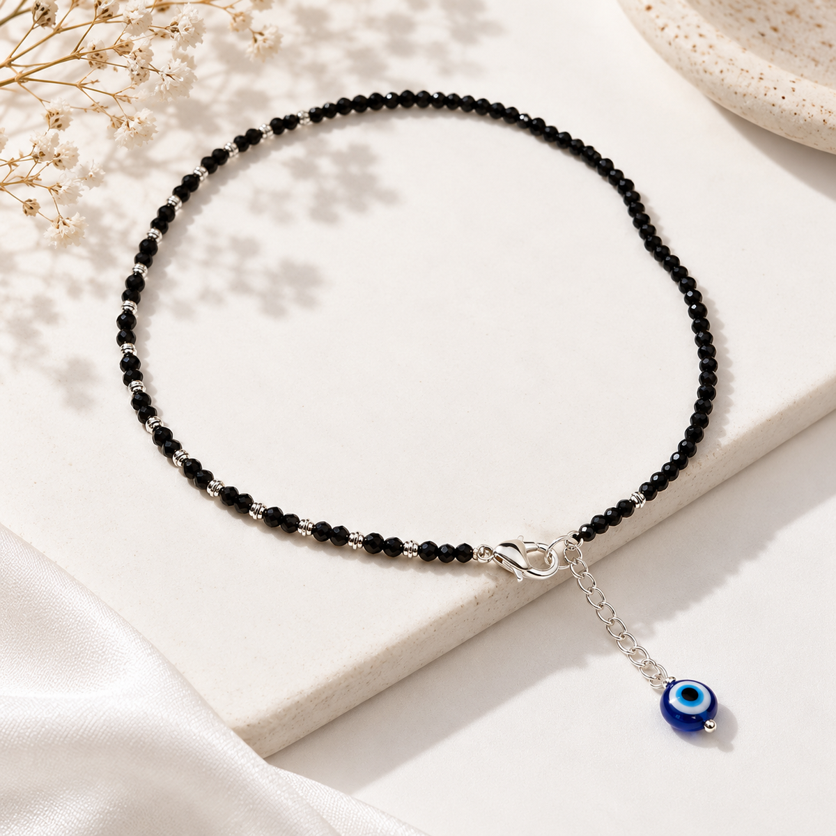 Minimal Evil Eye Charm Anklet