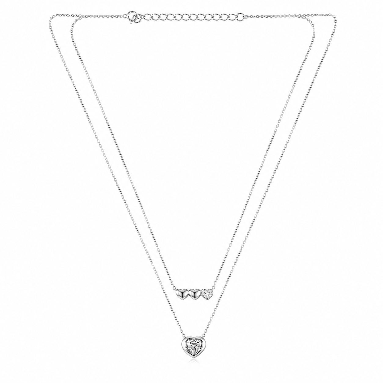 Silver Double Layer Heart Necklace