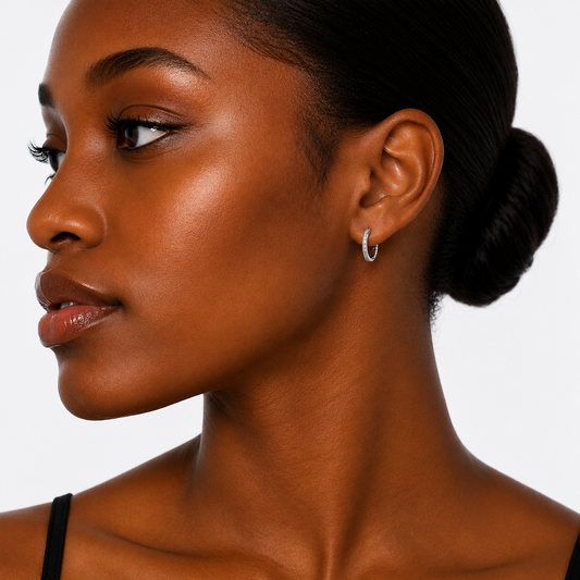 Silver CZ Huggie Hoop Earrings