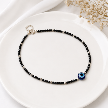 Black Beaded Evil Eye Anklet