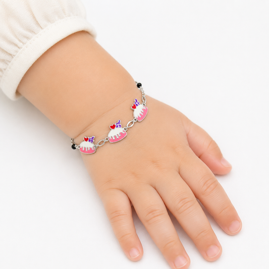 Silver Sweet Cake Enamel Kids Bracelet