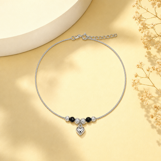 Silver Heart Charm Beaded Bracelet