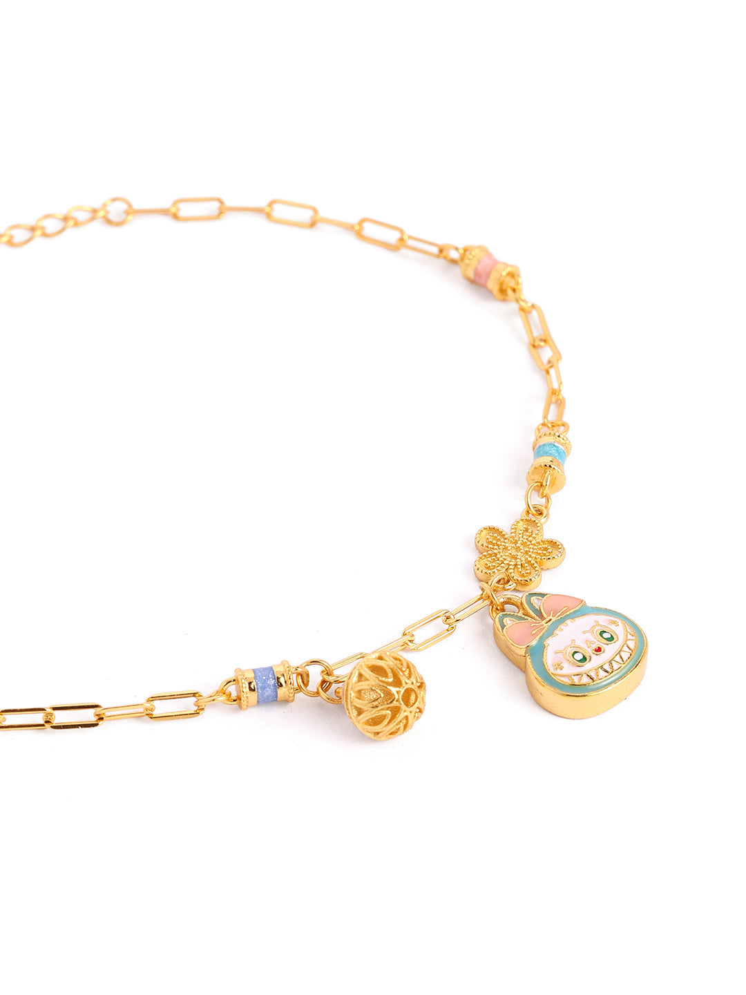 925 sterling silver gold finish Labubu Doll Charm Bracelet
