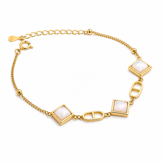 925 Silver Golden Geometric MOP Bracelet