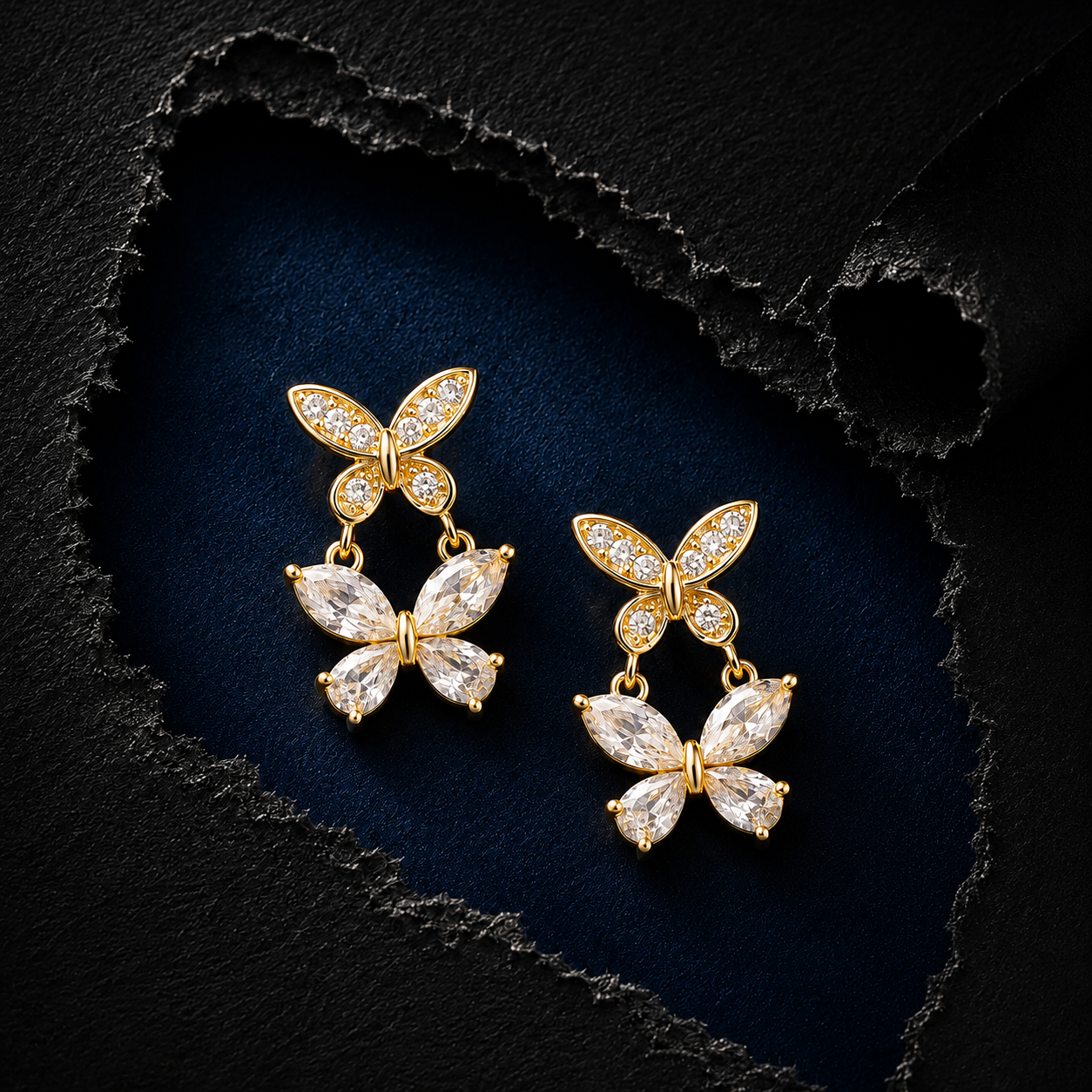 Silver Golden Flutter Drop Earrings