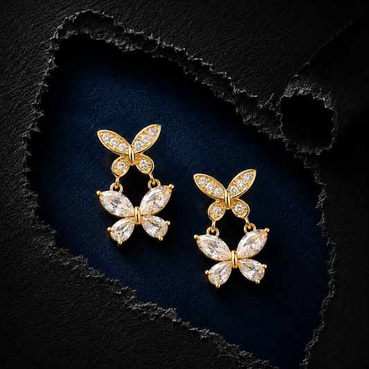 Silver Golden Flutter Drop Earrings